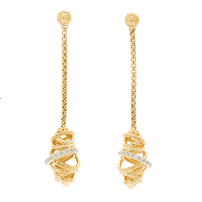 David Yurman 18K Yellow Gold Diamond Crossover Chain Drop Earrings 1 of 4
