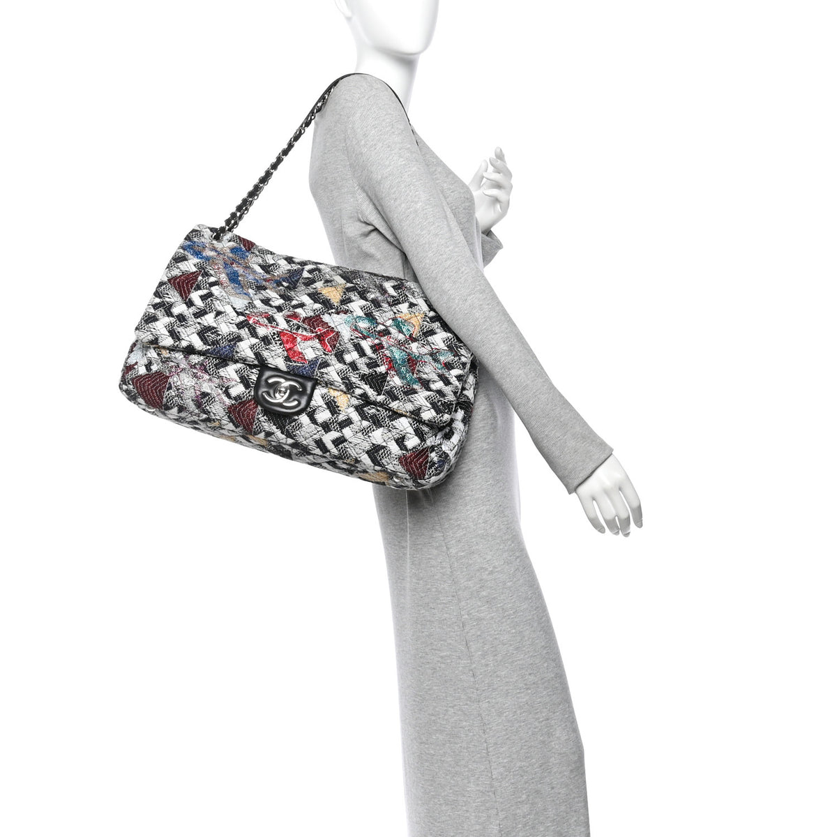 Chanel Tweed Strass Quilted XXL Plane Flap Black Multicolor 2 of 10