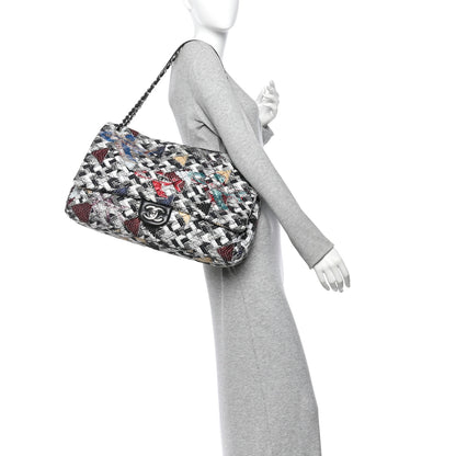 Chanel Tweed Strass Quilted XXL Plane Flap Black Multicolor 2 of 10