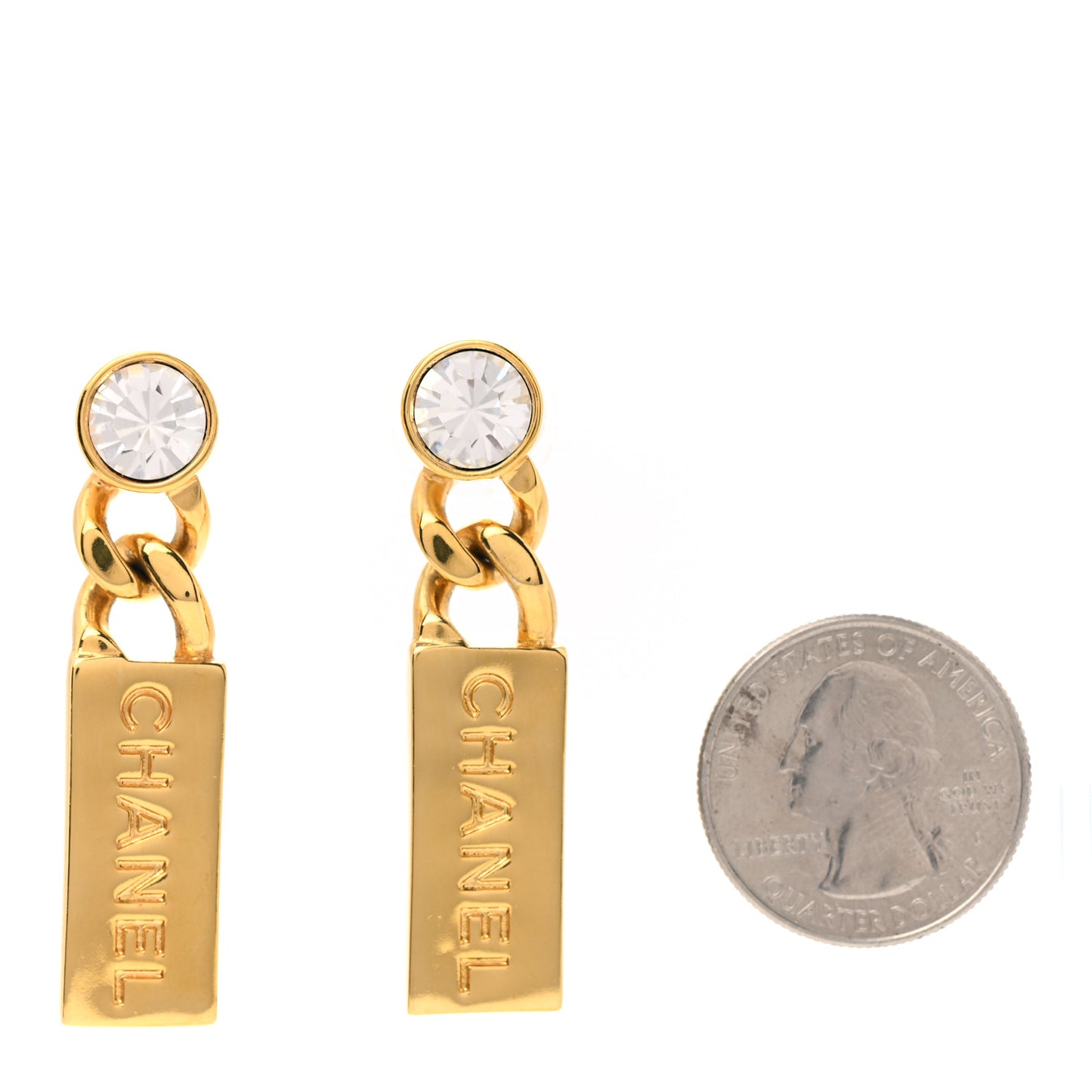 Crystal Tag Drop Earrings Gold