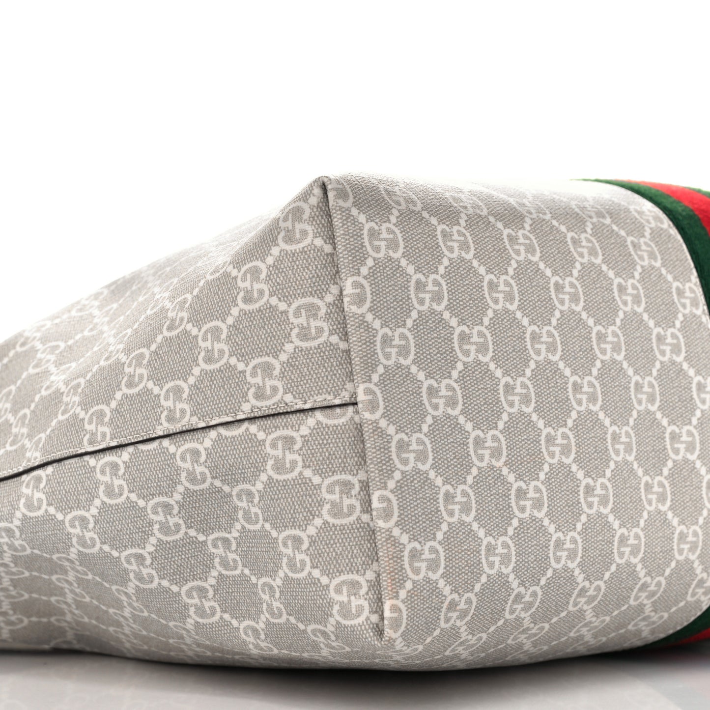 GG Supreme Monogram Textured Dollar Calfskin Web Medium Ophidia Shopping Tote Beige Mystic White Oatmeal