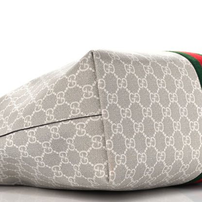 Gucci GG Supreme Monogram Textured Dollar Calfskin Web Medium Ophidia Shopping Tote Beige Mystic White Oatmeal 16 of 21