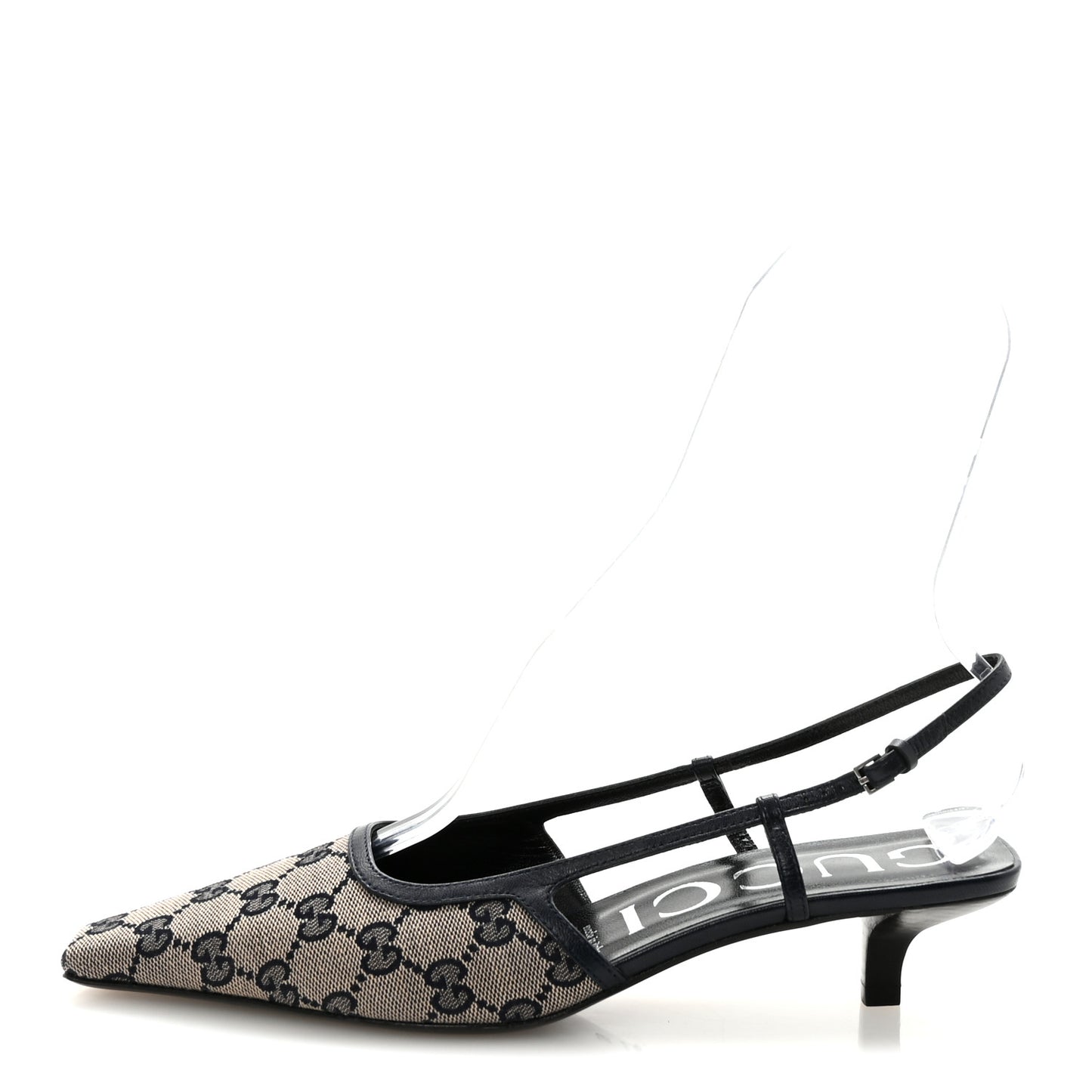 GG Monogram Malaga Kid Square G 35mm Slingback Pumps 39 Beige Blue