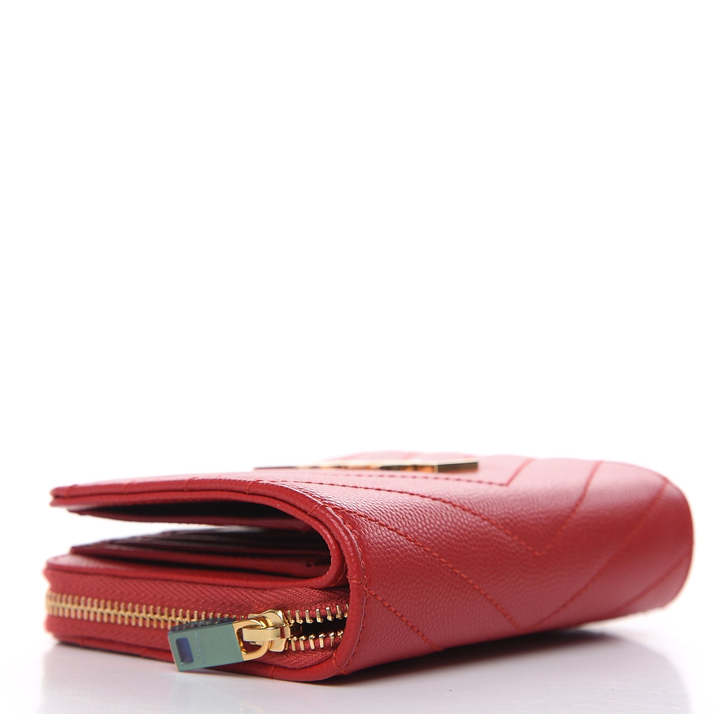 Grain De Poudre Matelasse Chevron Monogram Compact Zip Around Wallet Red