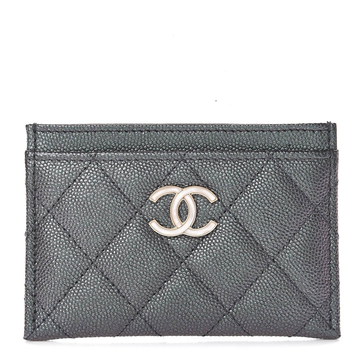 Iridescent Caviar Quilted Card Holder Black
