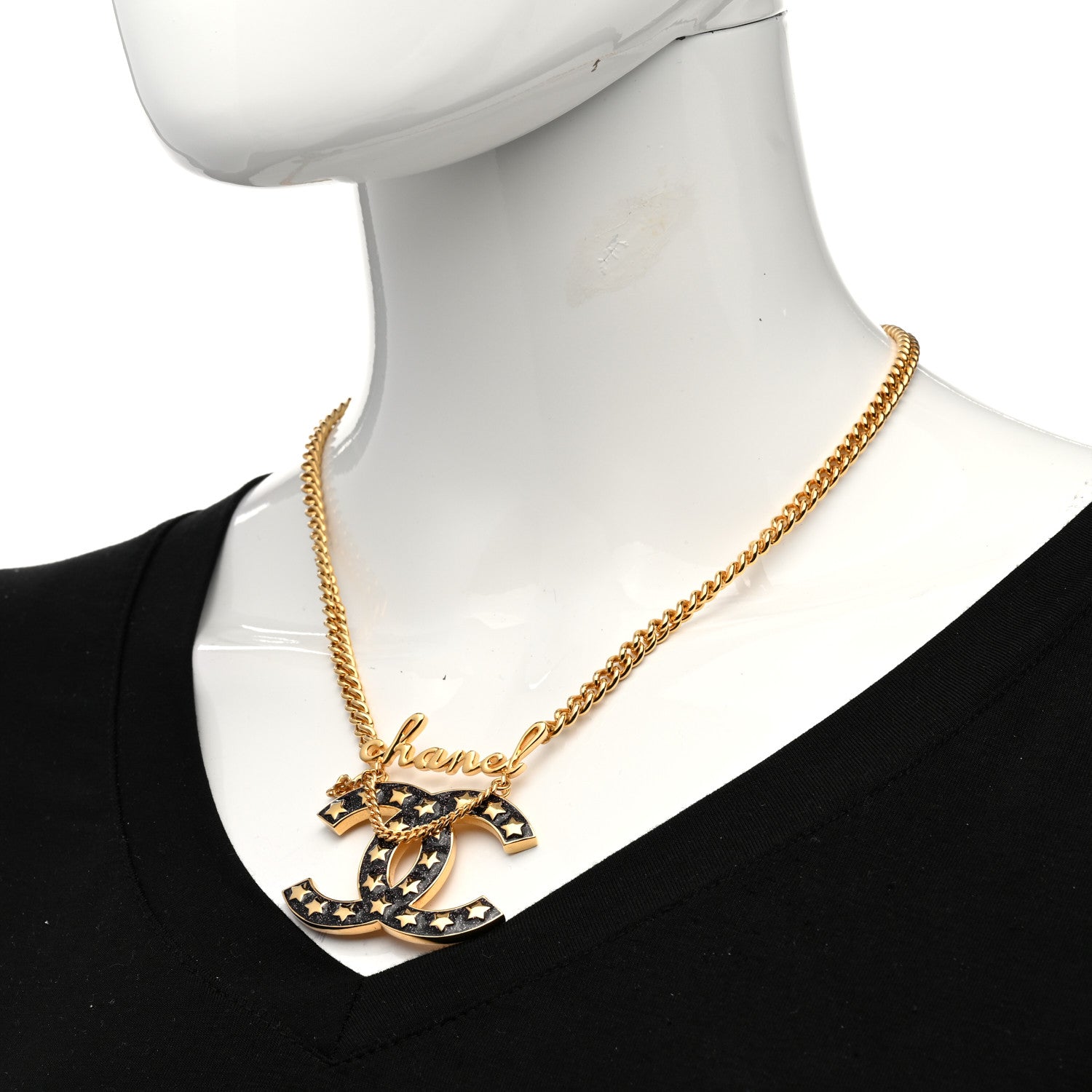 Chanel Metal CC Star Necklace Gold Pearly Black 2 of 6