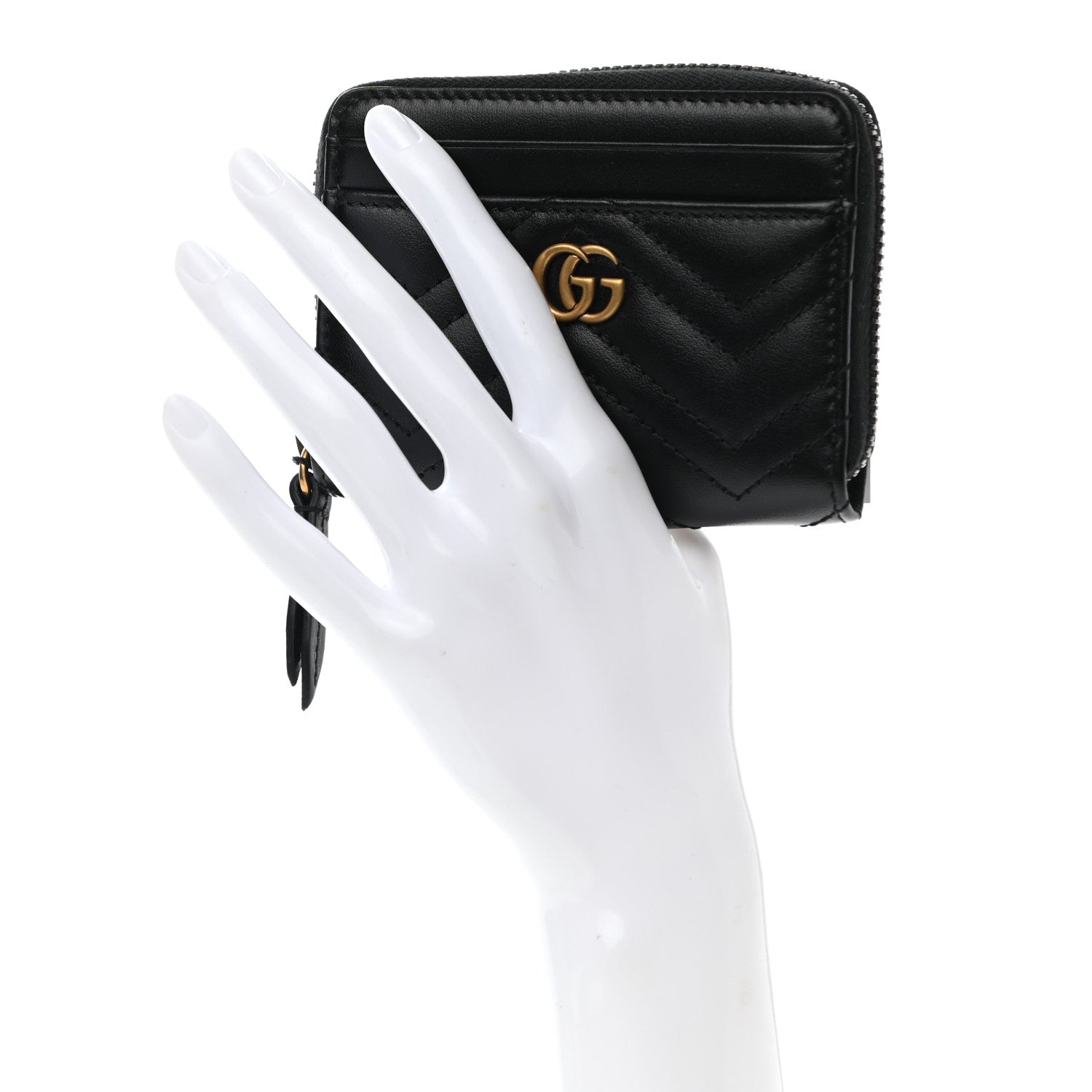 Gucci Calfskin Matelasse GG Marmont Zip Around Card Case Black 2 of 9