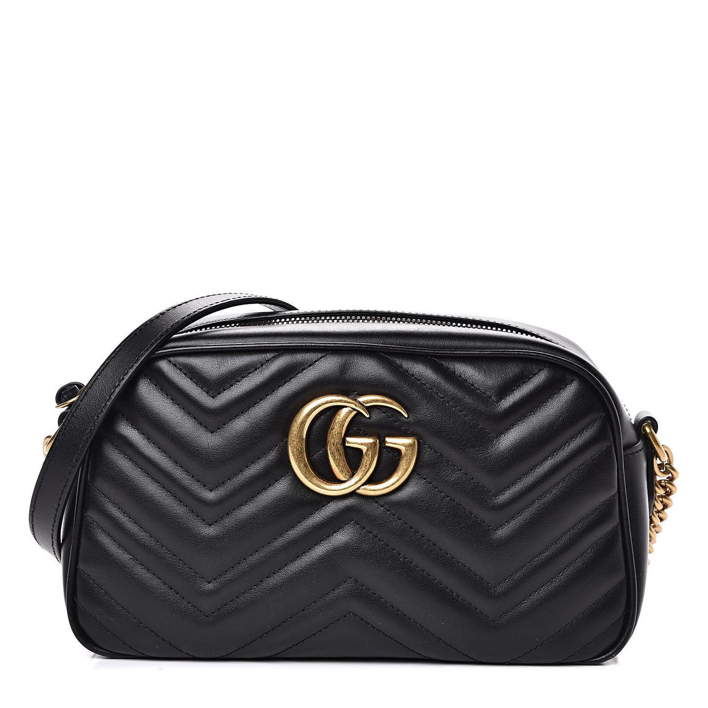 Calfskin Matelasse Small GG Marmont Chain Shoulder Bag Black
