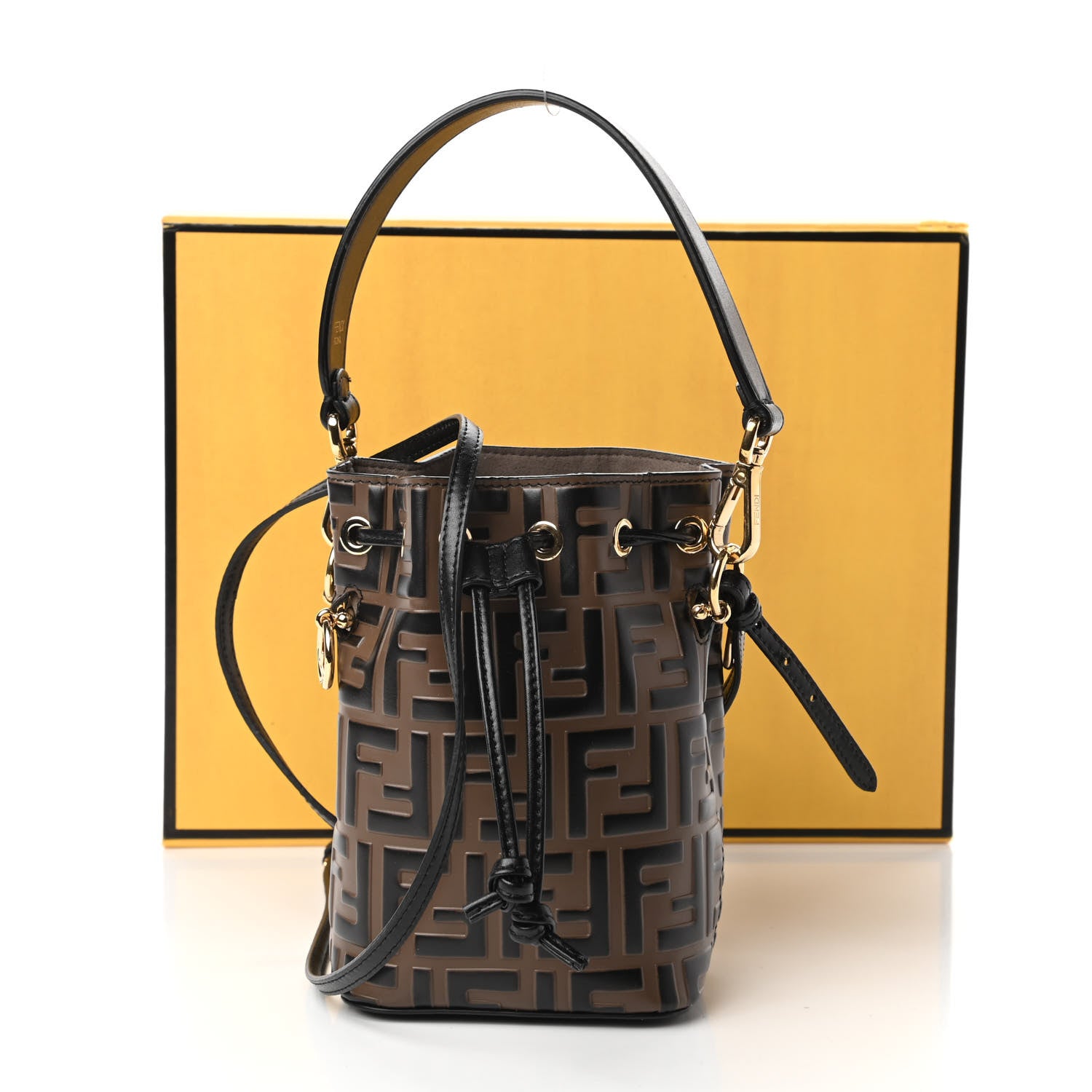 Fendi Vitello Liberty F is Fendi Bi-Color FF 1974 Embossed Mini Mon Tresor Bucket Bag Maya Black 11 of 11