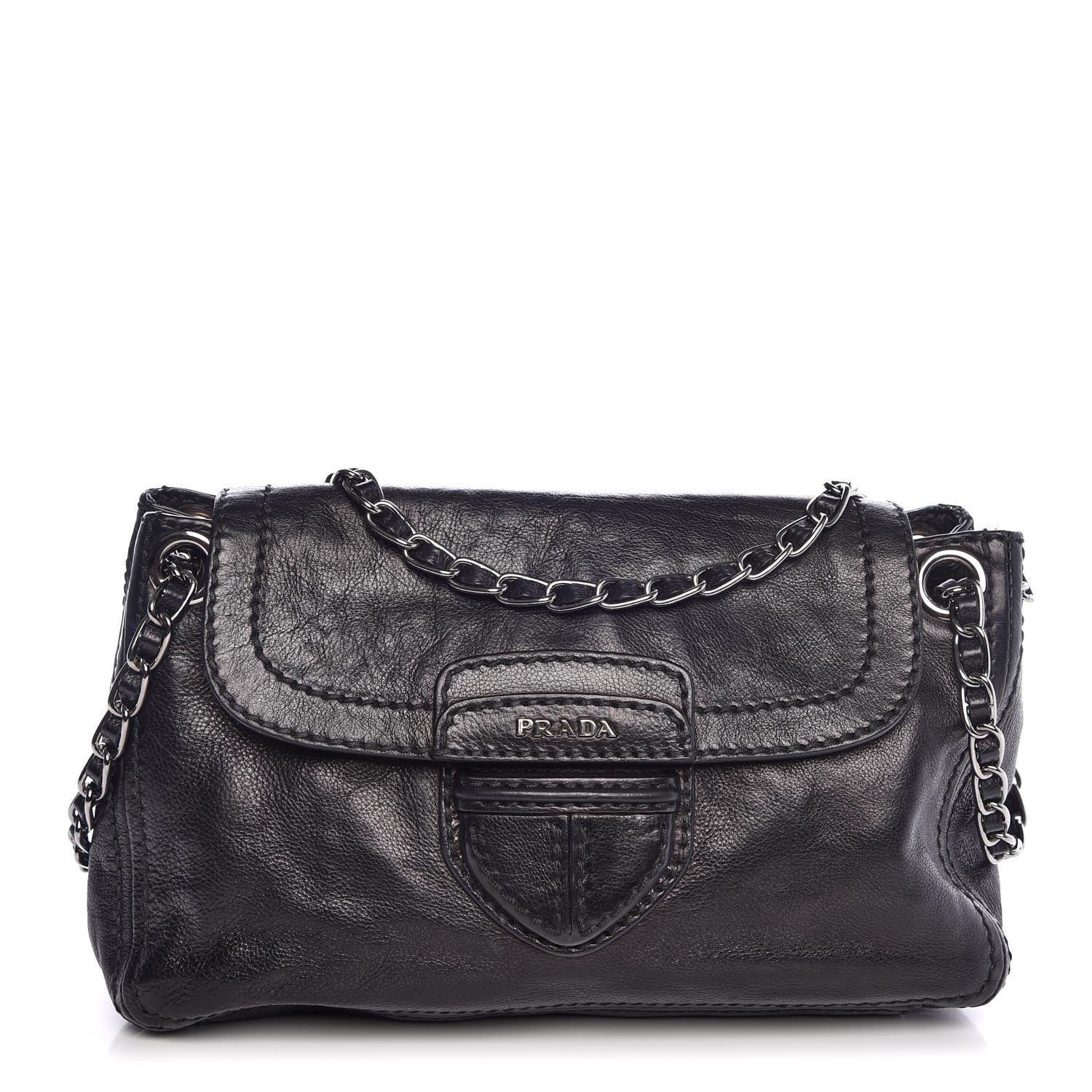 Prada Vitello Shoulder Chain Bag Black 1 of 7