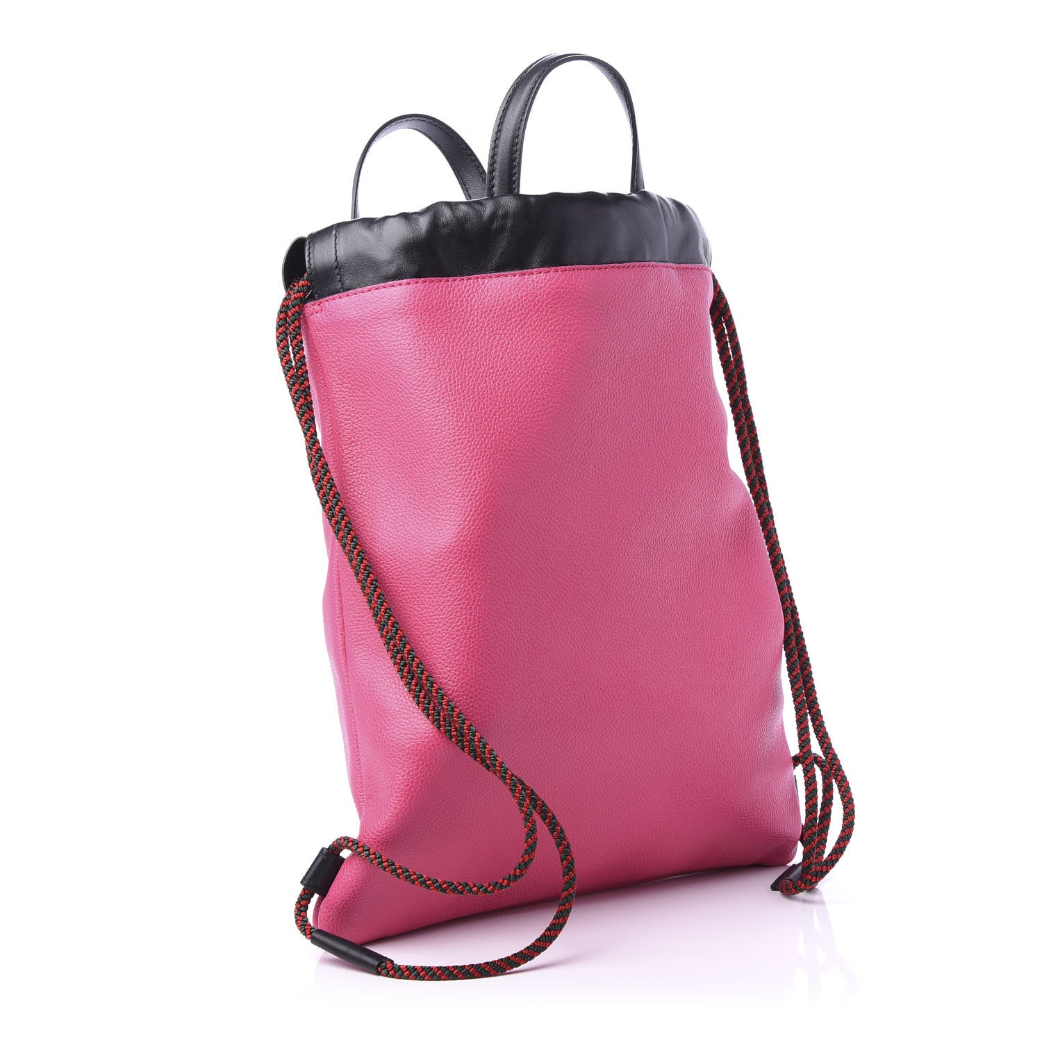 Gucci Grained Calfskin Logo Drawstring Backpack Box Pink Green Black 2 of 10