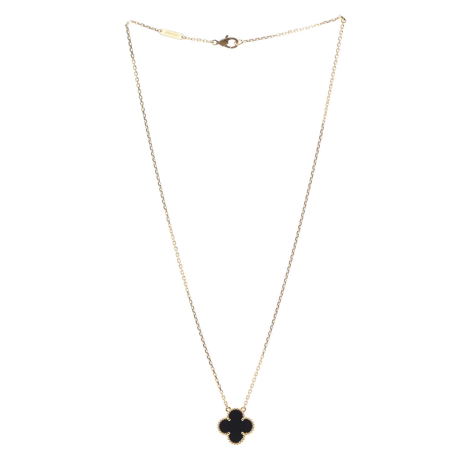 Van Cleef & Arpels 18K Yellow Gold Black Onyx Vintage Alhambra Pendant Necklace 3 of 6