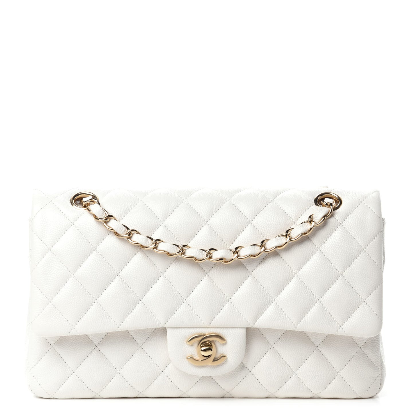 Caviar Quilted Medium Double Flap White