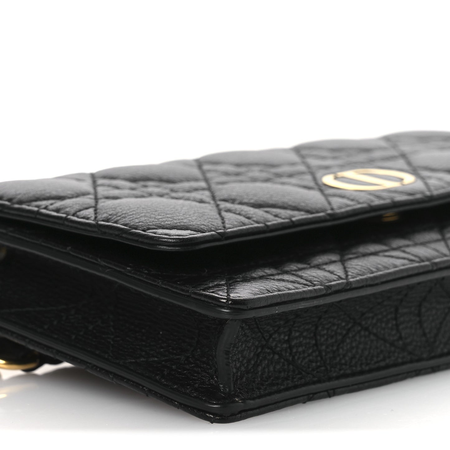 Supple Calfskin Cannage Caro Belt Pouch with Chain  Black Black