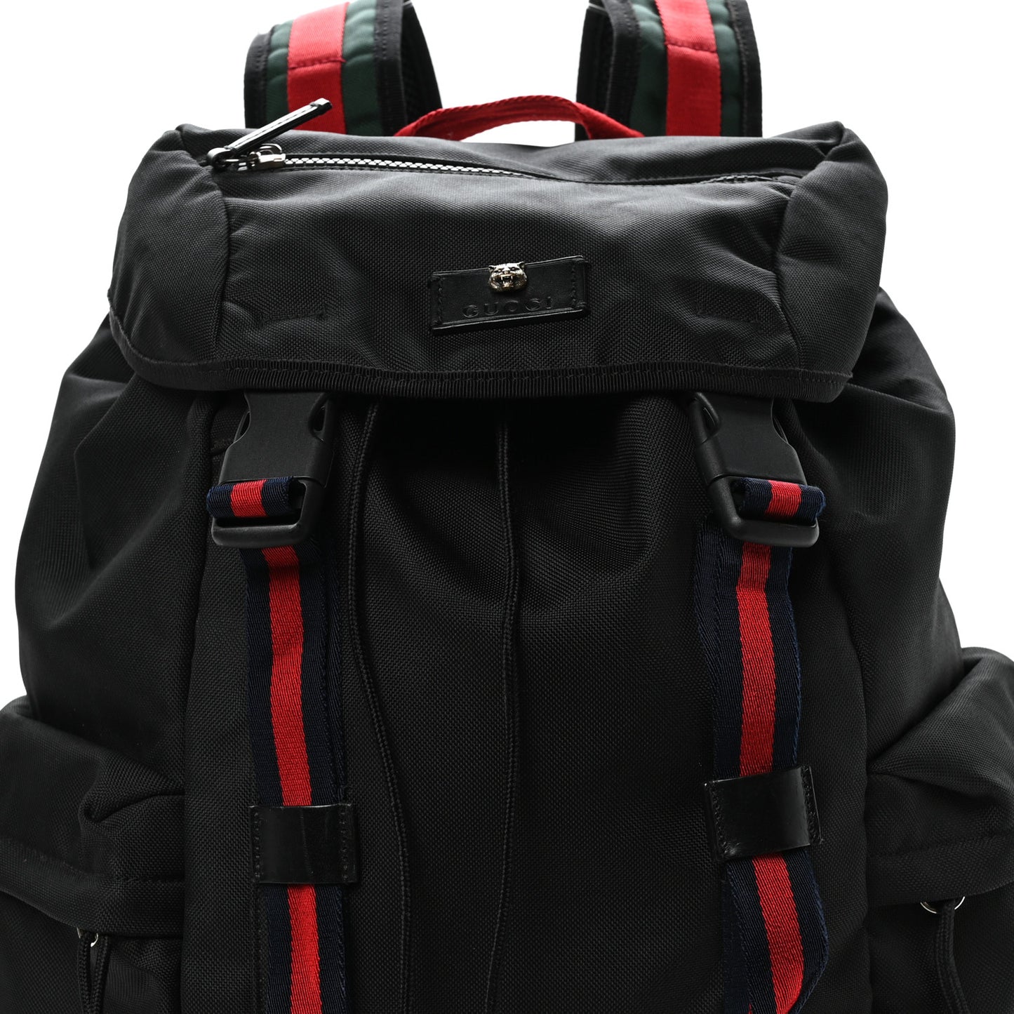 Techno Canvas Web Double Buckle Backpack Black