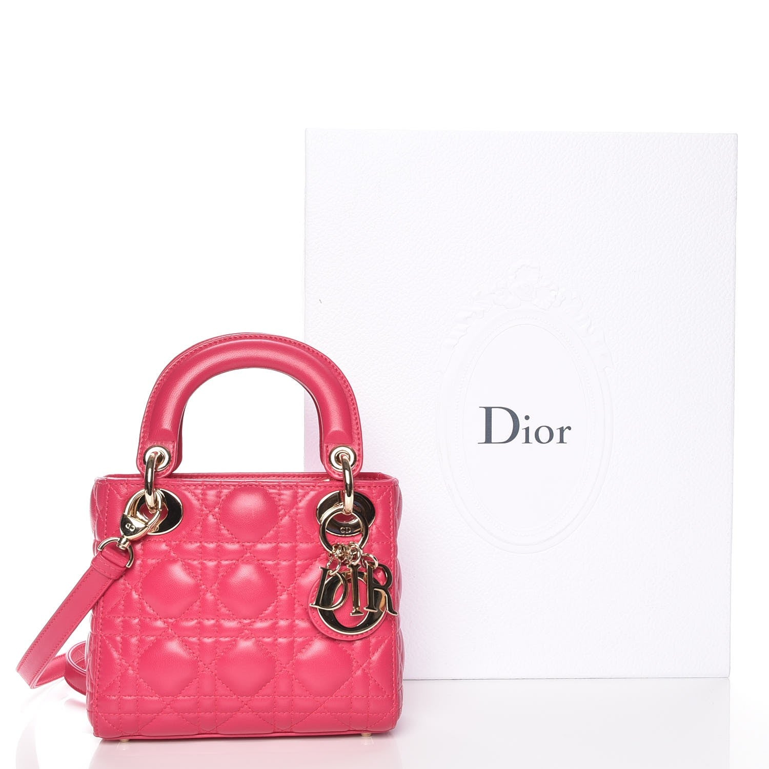 Christian Dior Lambskin Cannage Mini Lady Dior Fuchsia 8 of 8