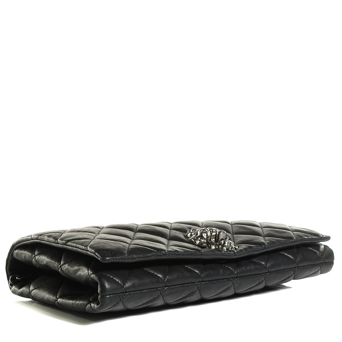 Lambskin Quilted Medium Leo Lion Flap Clutch Black