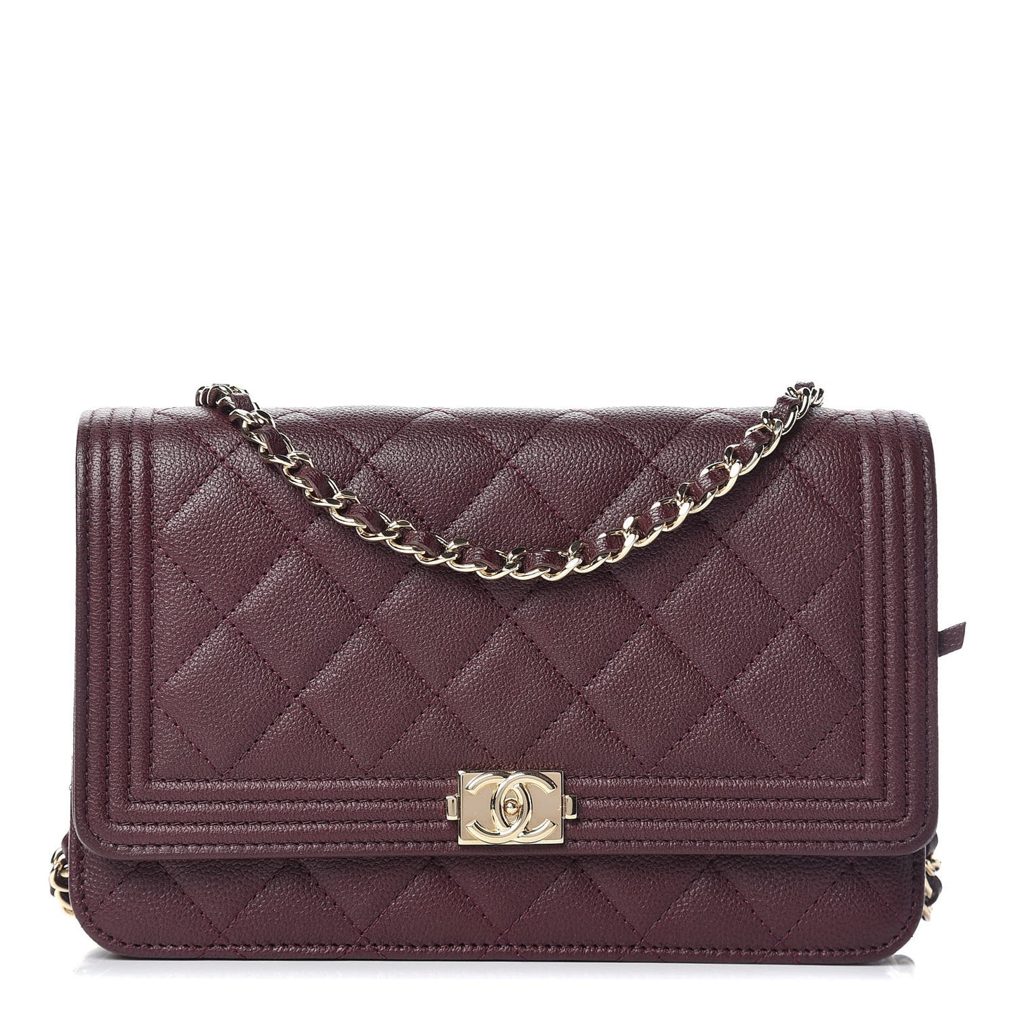 Caviar Quilted Boy Wallet On Chain WOC Dark Purple