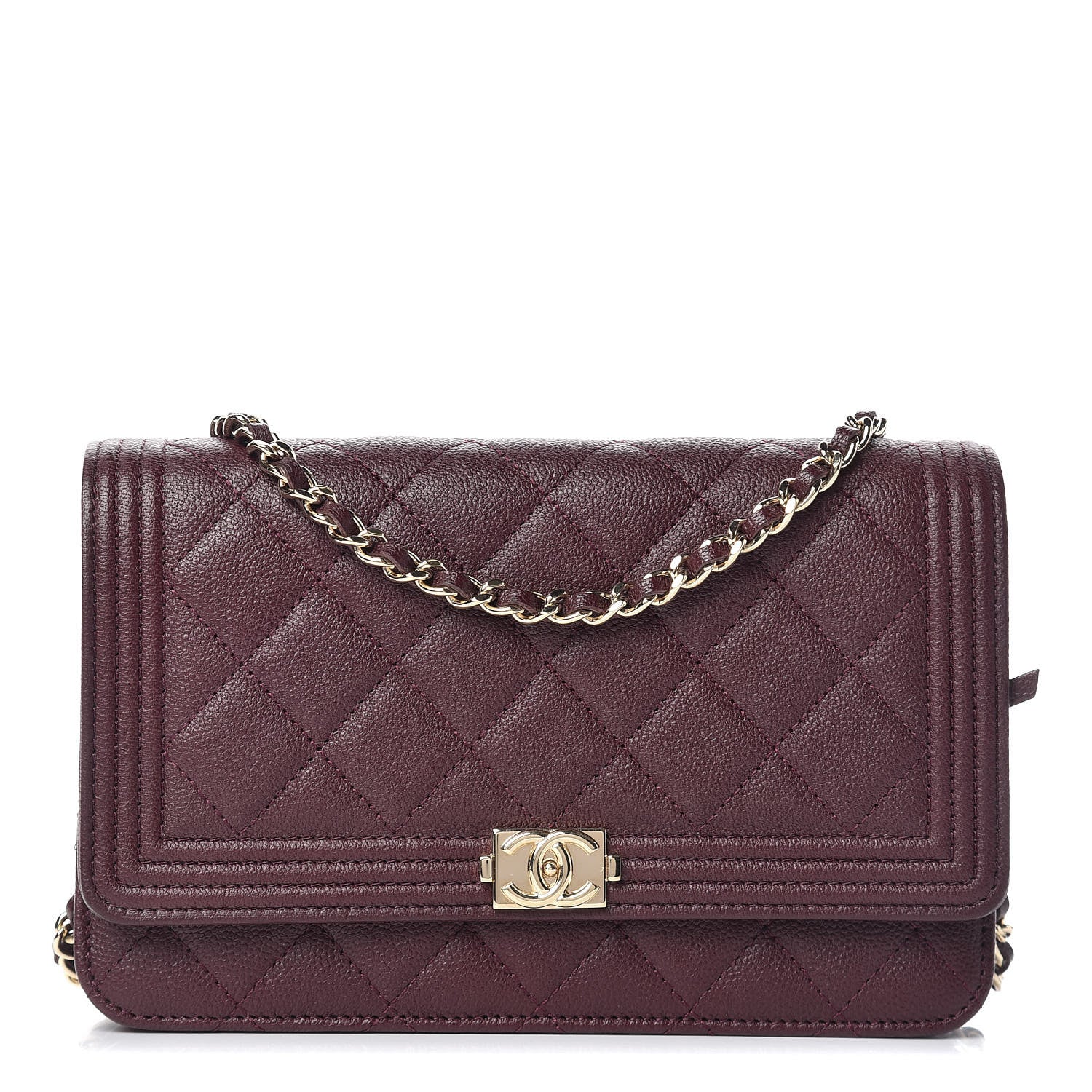 Chanel Caviar Quilted Boy Wallet On Chain WOC Dark Purple 1 of 13
