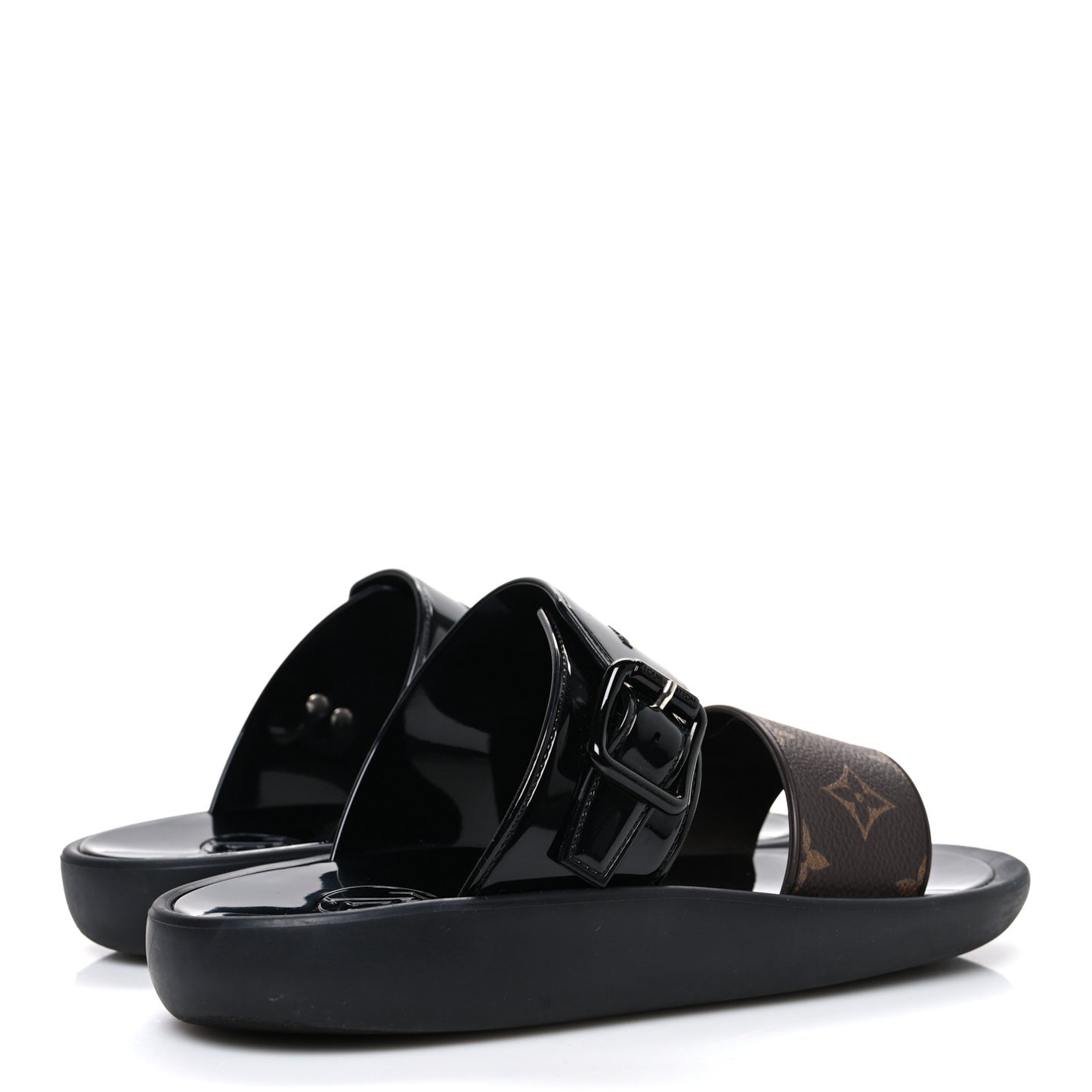 Monogram Sunbath Flat Mule Sandals 37 Black