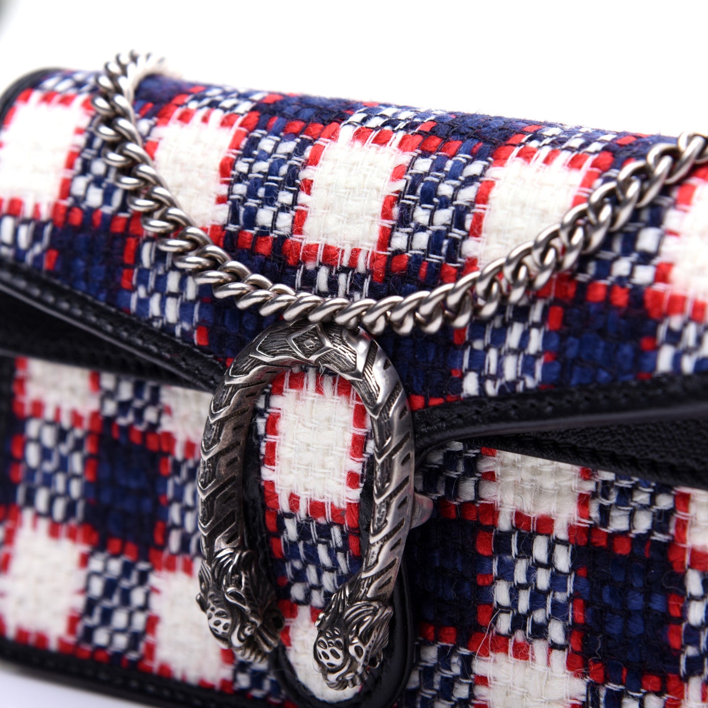 Vintage Tweed Check Super Mini Dionysus Shoulder Bag White Hibiscus Red Marine