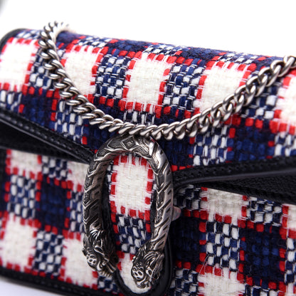 Gucci Vintage Tweed Check Super Mini Dionysus Shoulder Bag White Hibiscus Red Marine 12 of 12