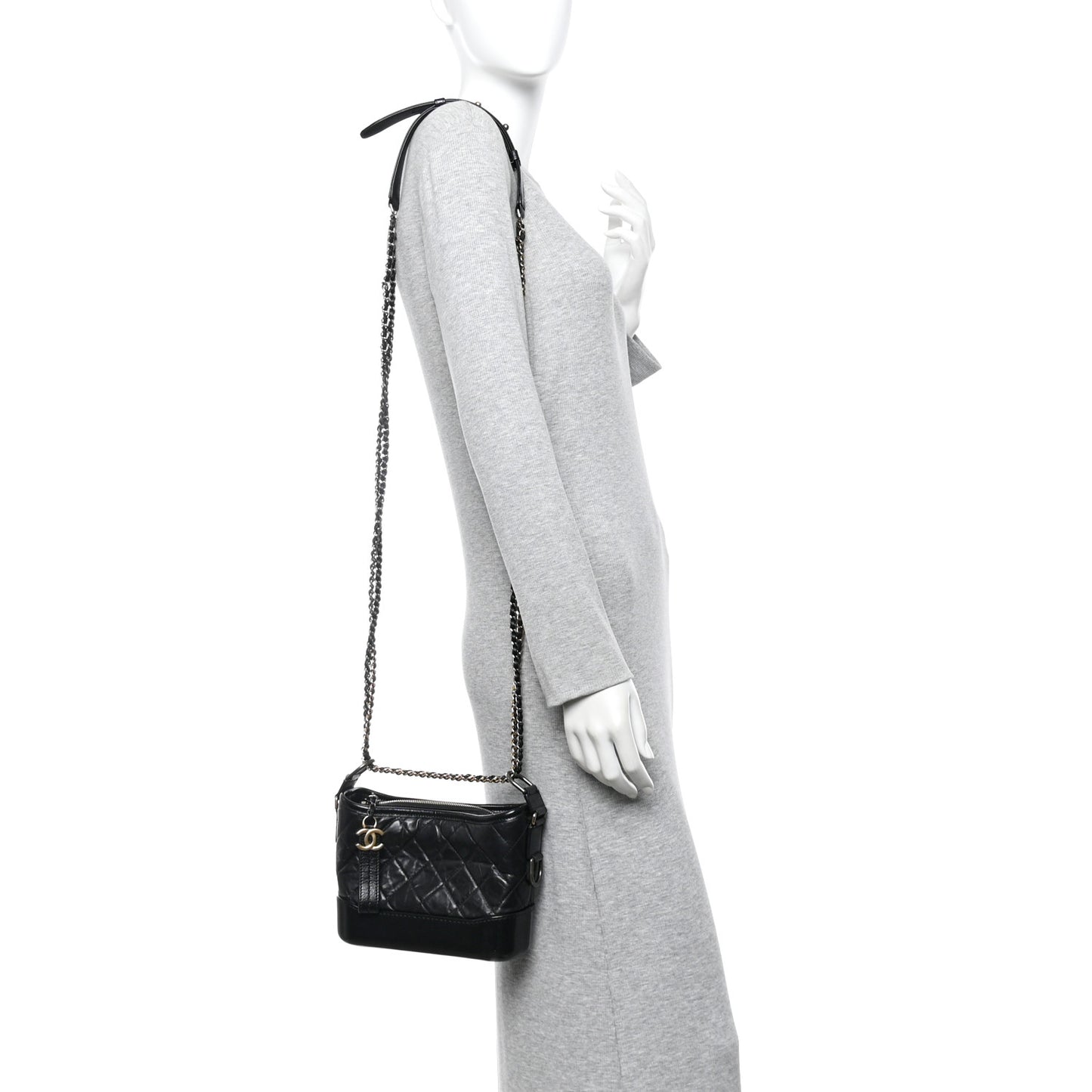 Aged Calfskin Quilted Small Gabrielle Hobo Black