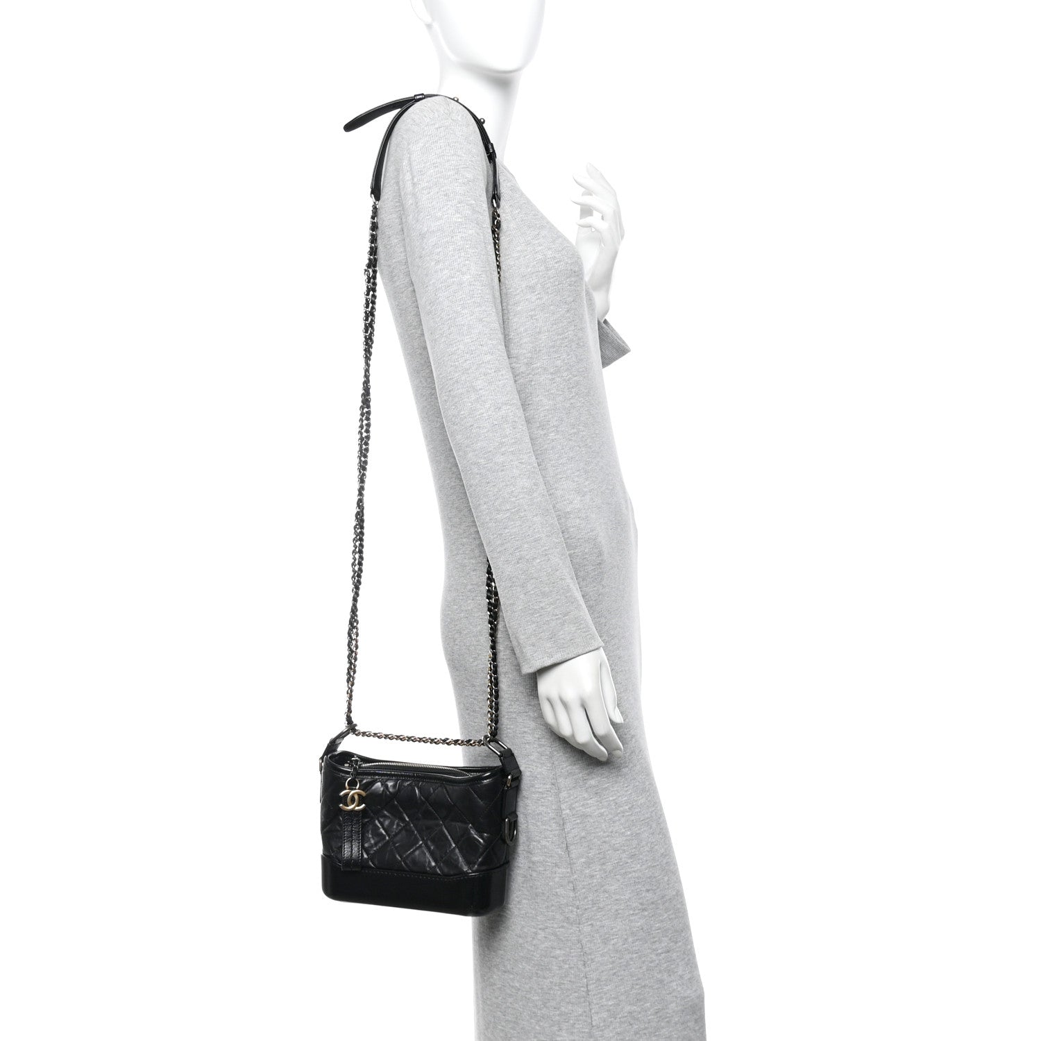 Chanel Aged Calfskin Quilted Small Gabrielle Hobo Black 2 of 13