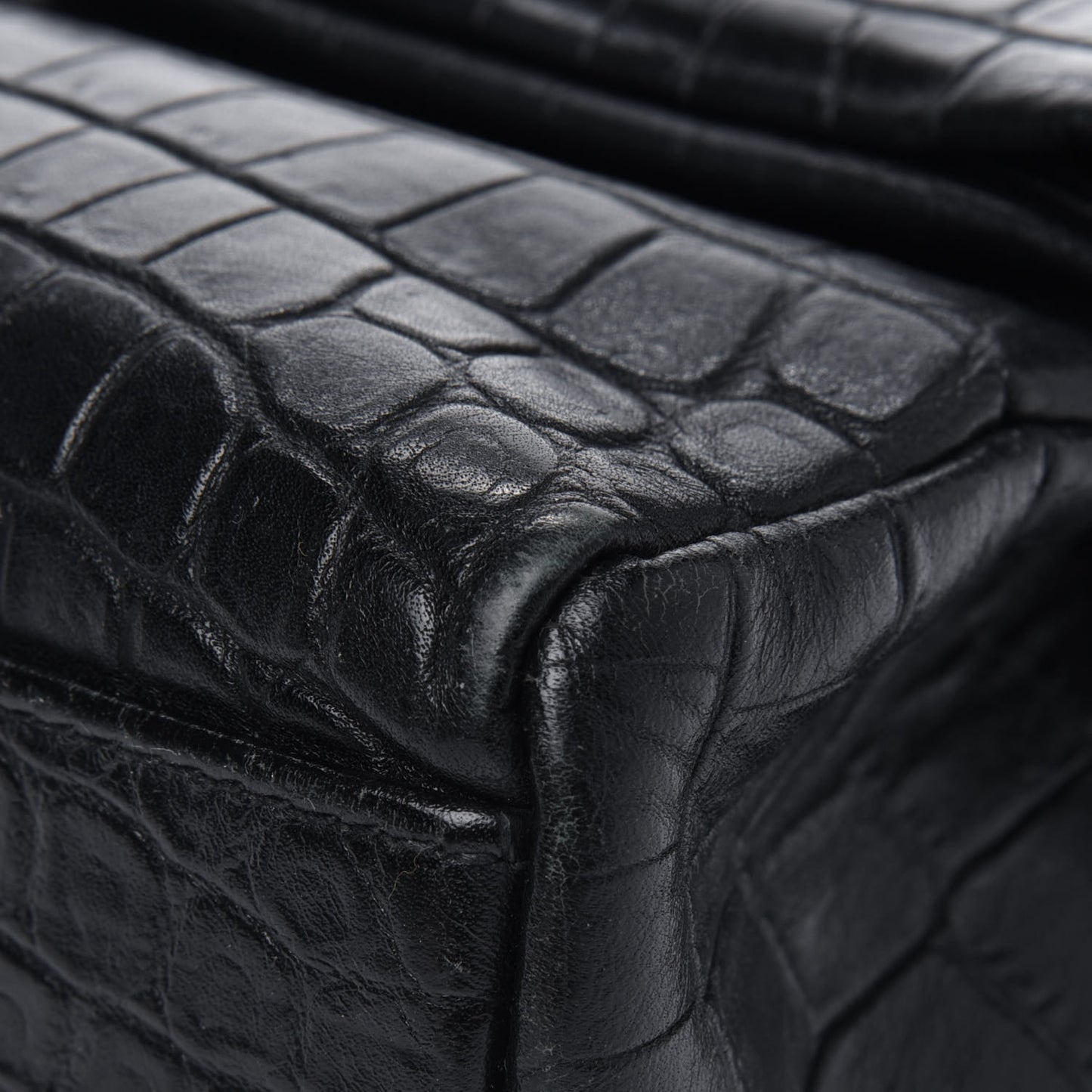 Calfskin Crocodile Embossed Small West Hollywood Monogram Fold-Over Bag Black