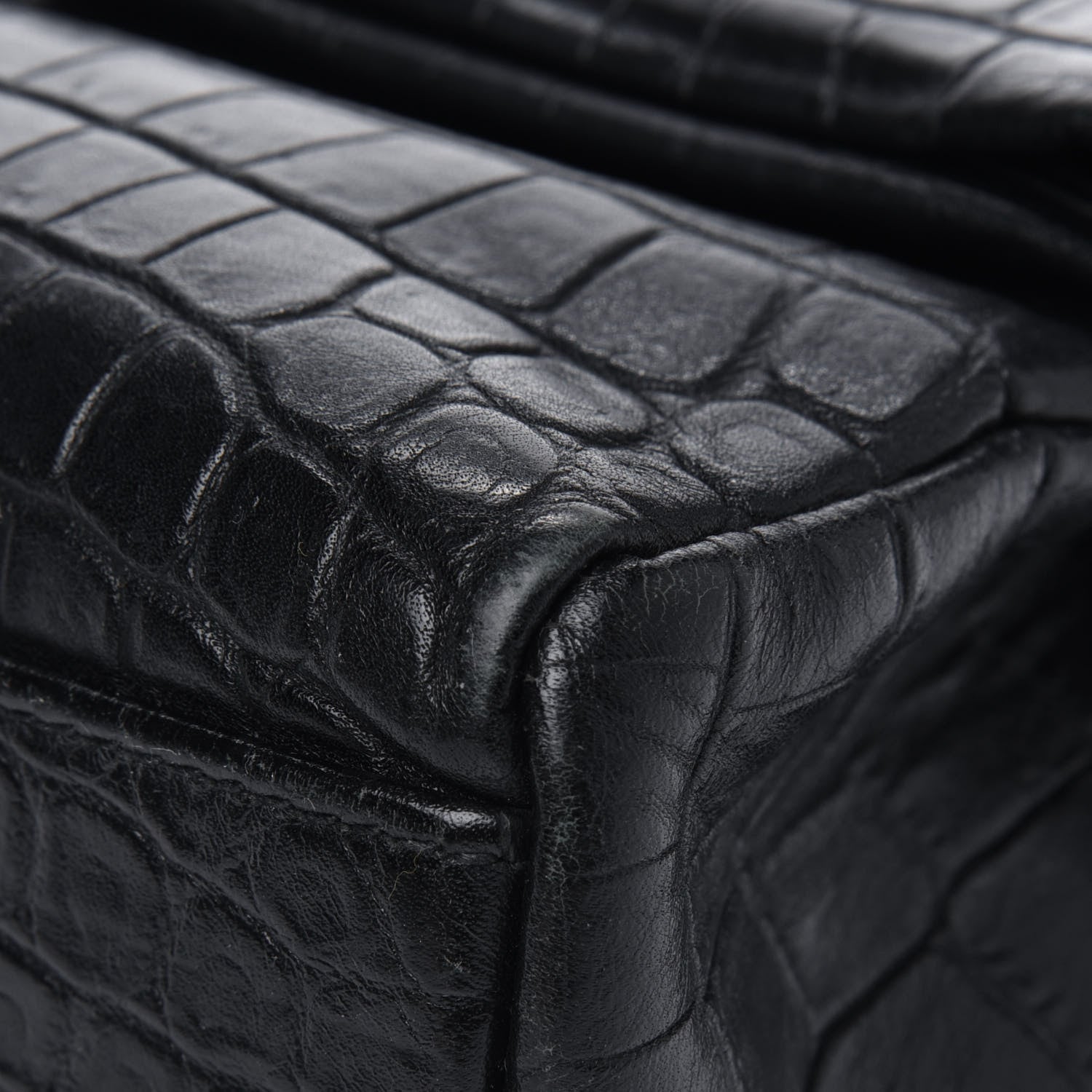 Saint Laurent Calfskin Crocodile Embossed Small West Hollywood Monogram Fold-Over Bag Black 5 of 7