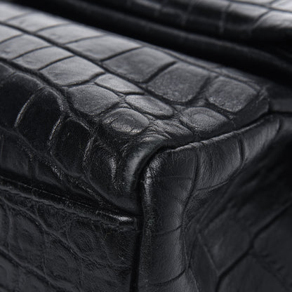 Saint Laurent Calfskin Crocodile Embossed Small West Hollywood Monogram Fold-Over Bag Black 5 of 7