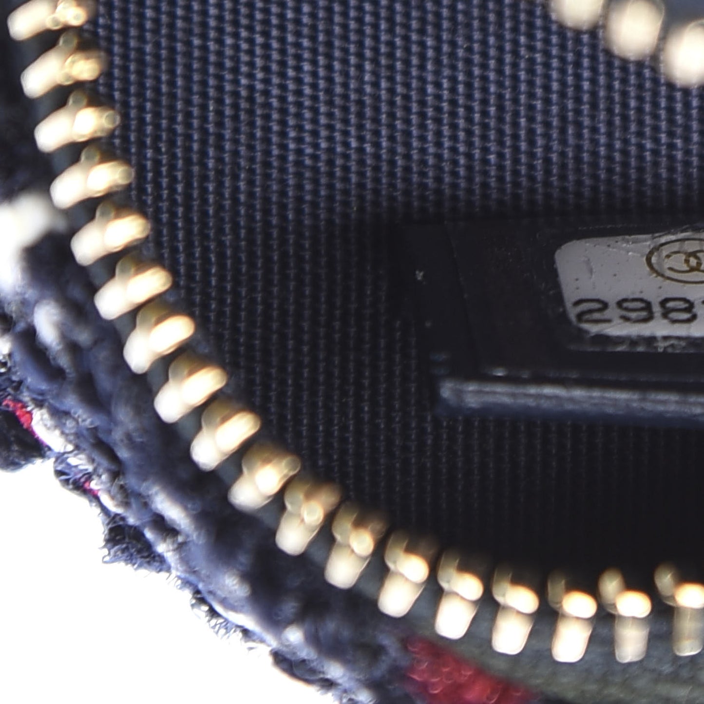 Tweed Quilted Round Filigree Clutch With Chain Navy Blue