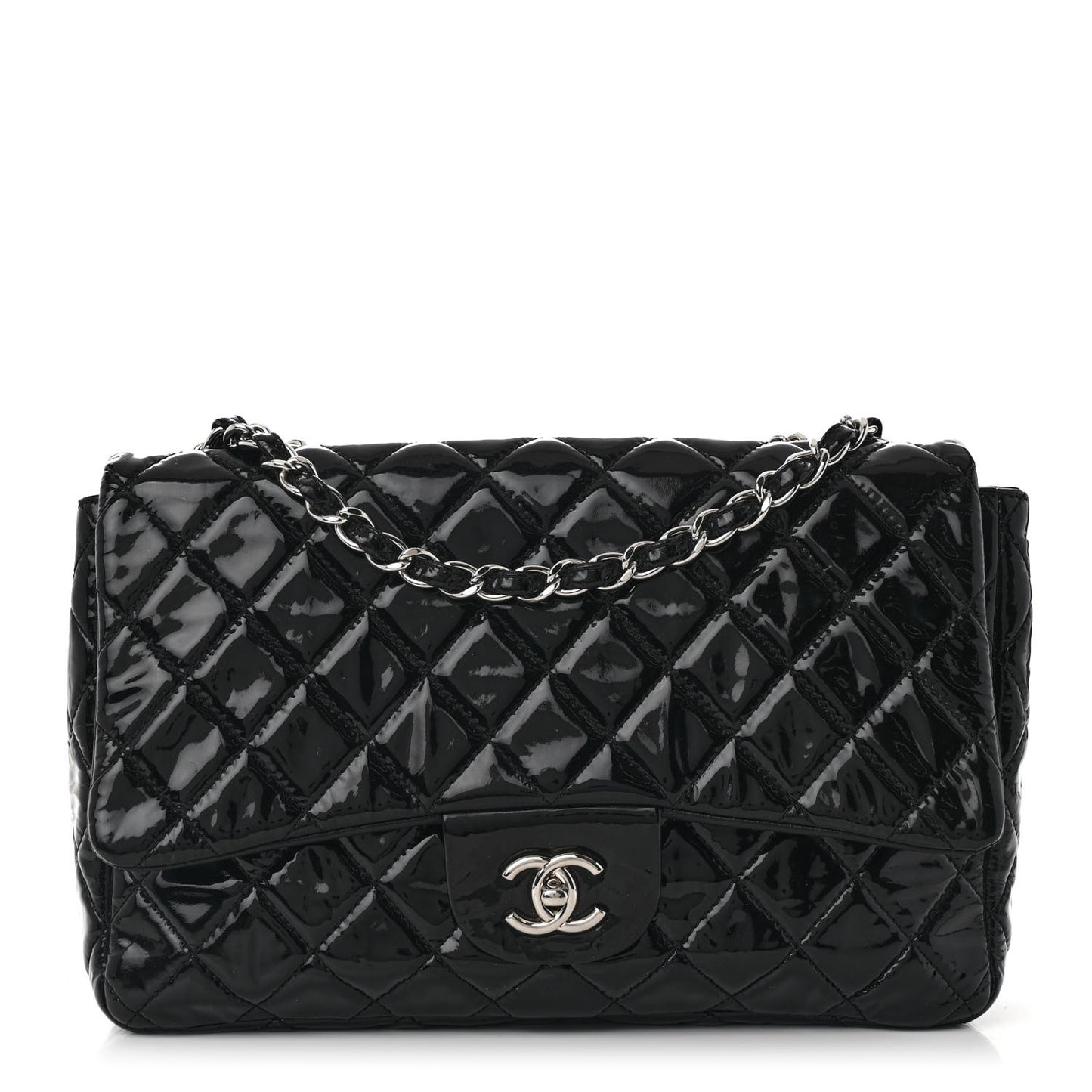 Patent Quilted Jumbo Single Flap Black