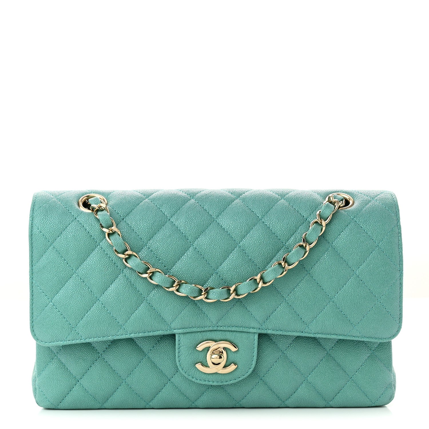 Chanel Iridescent Caviar Quilted Medium Double Flap Green 1 of 10