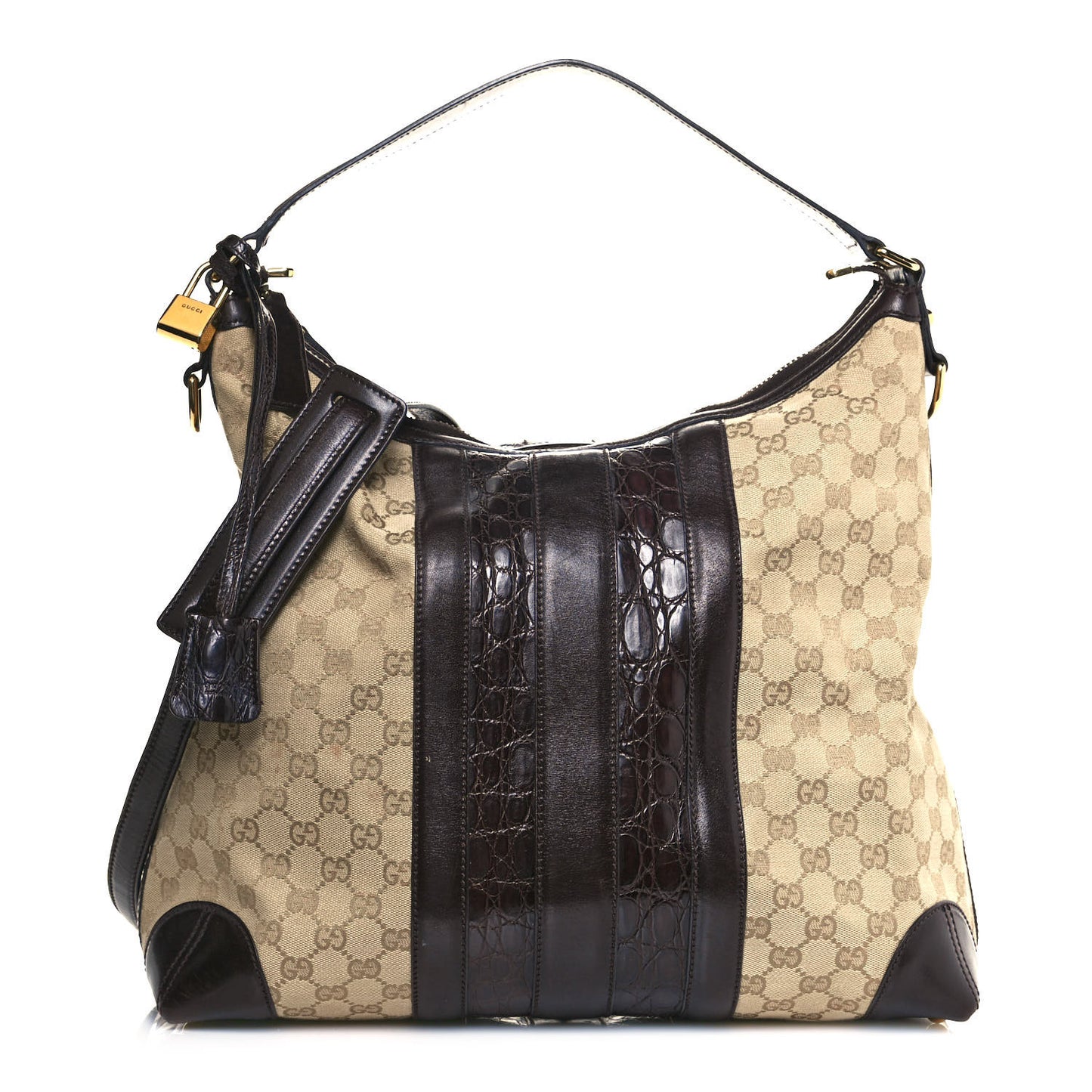 Monogram Crocodile Web Medium Secret Hobo Dark Brown