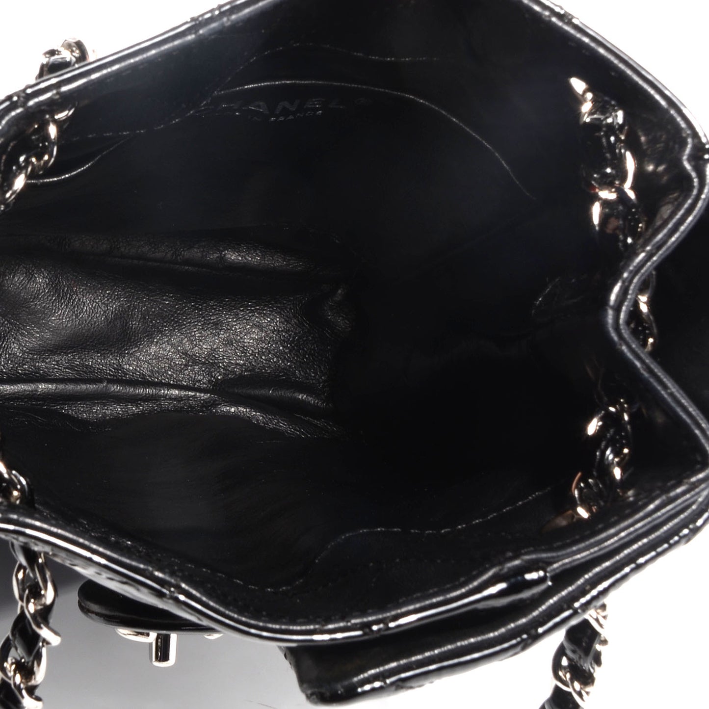 Patent Upside Down Flap Bag Black