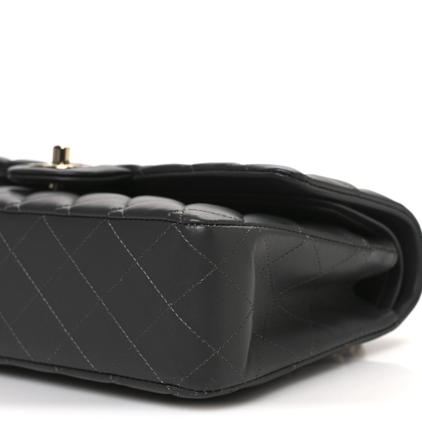 Lambskin Quilted Medium Double Flap Dark Grey