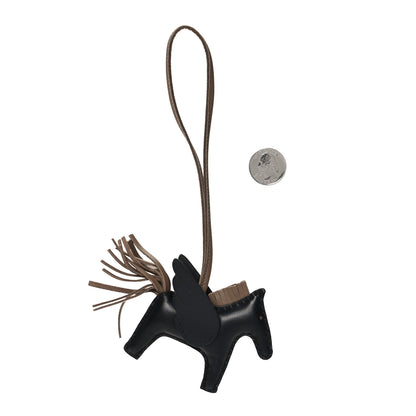 Hermes Milo Lambskin Grigri Rodeo Pegase Horse Bag Charm PM Black Etoupe 2 of 5