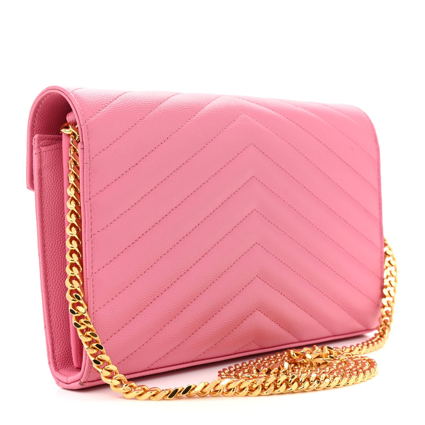 Grain De Poudre Matelasse Chevron Monogram Chain Wallet Indian Pink