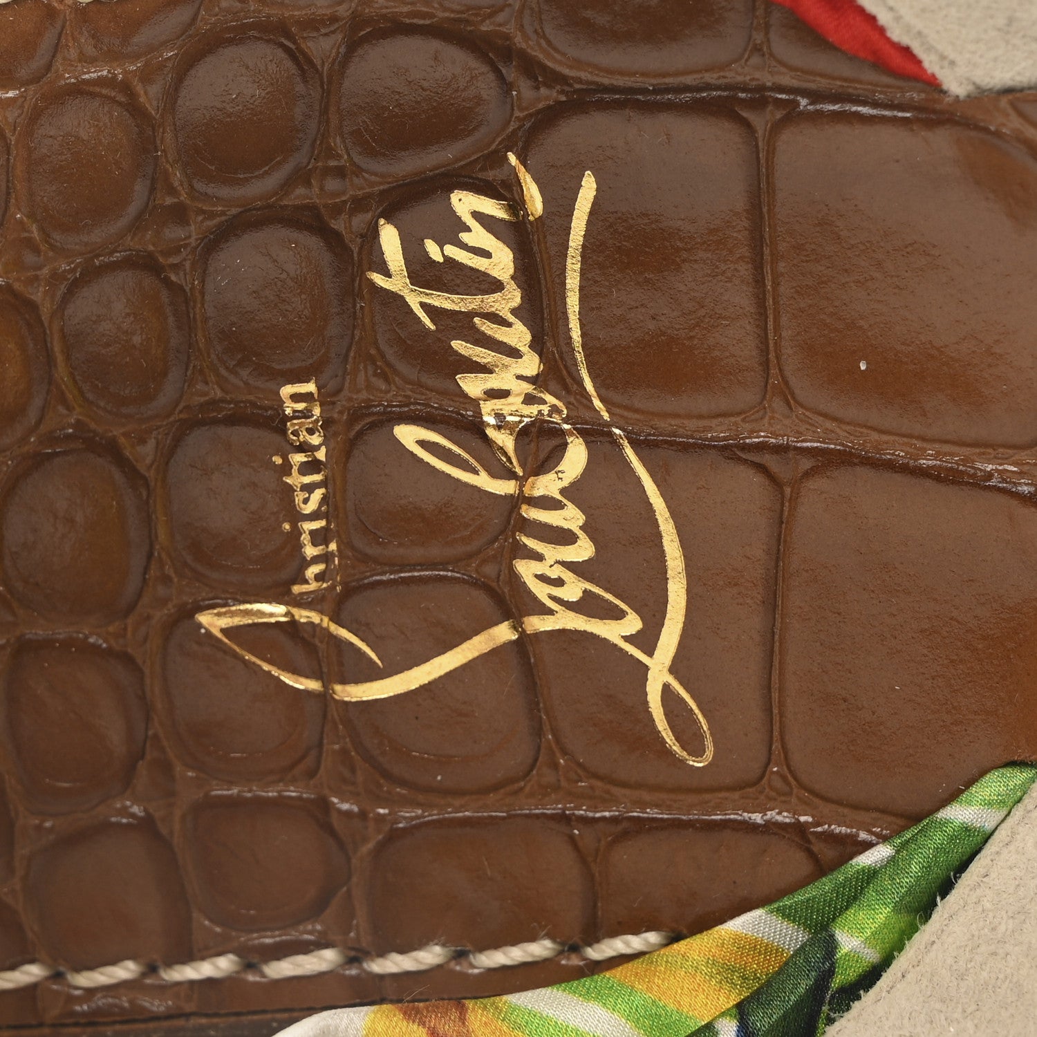 Christian Louboutin Calfskin Crocodile Embossed Crepe Satin Floral Niloofar Flat Sandals 38 Multicolor Biscotto 8 of 9