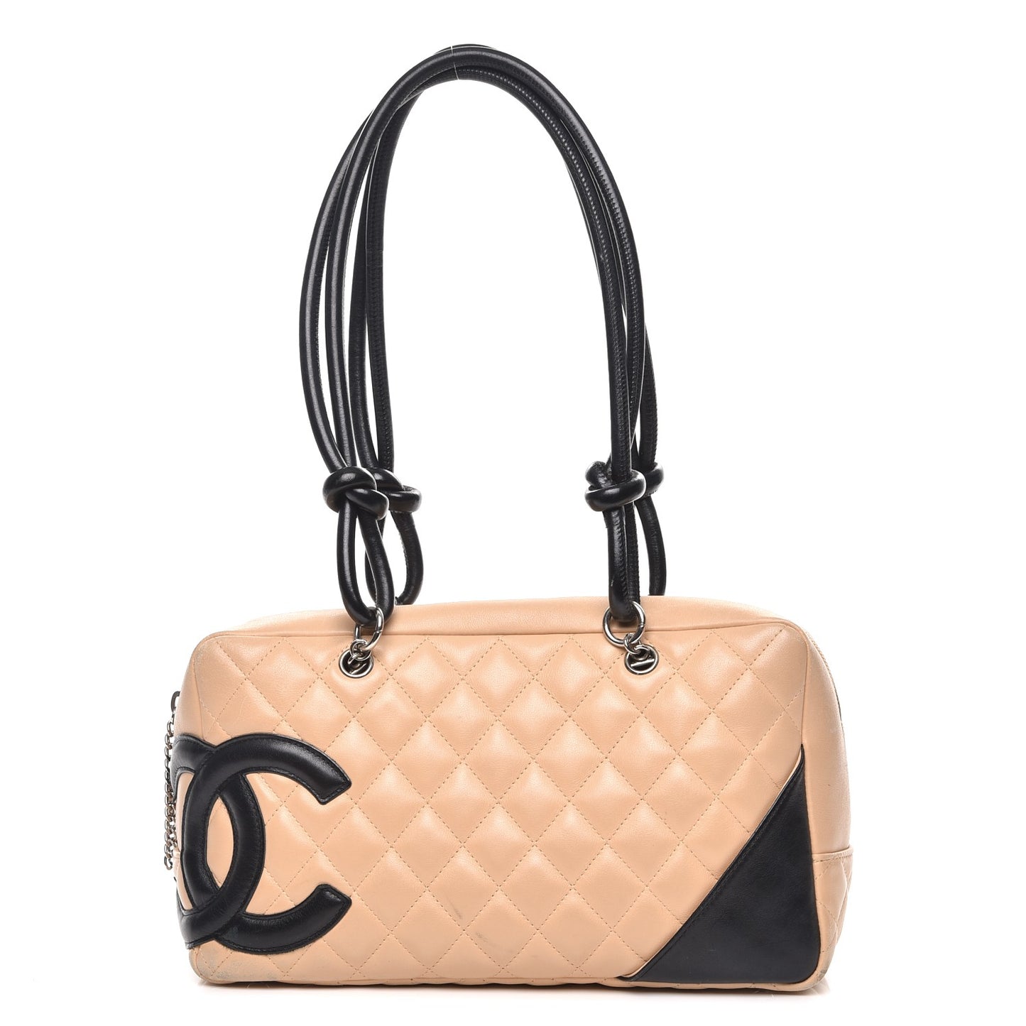 Calfskin Quilted Large Cambon Bowler Beige Black