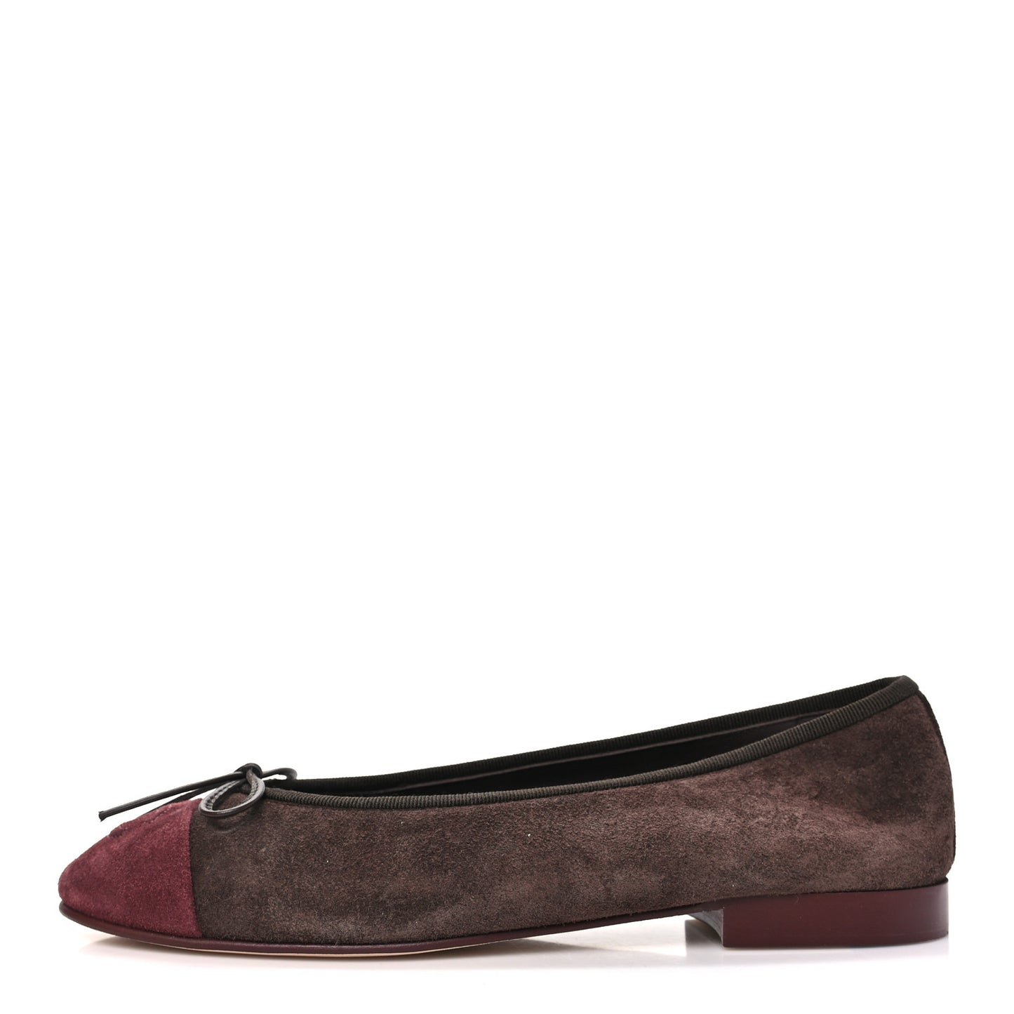 Suede Calfskin Cap Toe CC Ballerina Flats 37.5 Dark Brown Burgundy