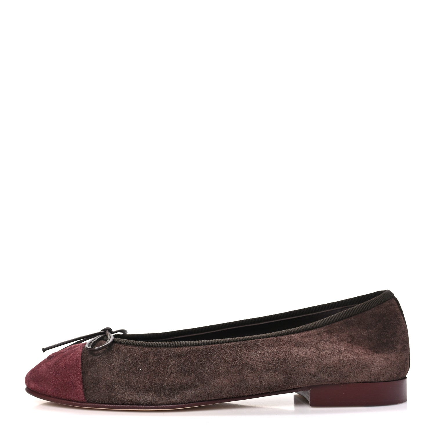 Chanel Suede Calfskin Cap Toe CC Ballerina Flats 37.5 Dark Brown Burgundy 1 of 10