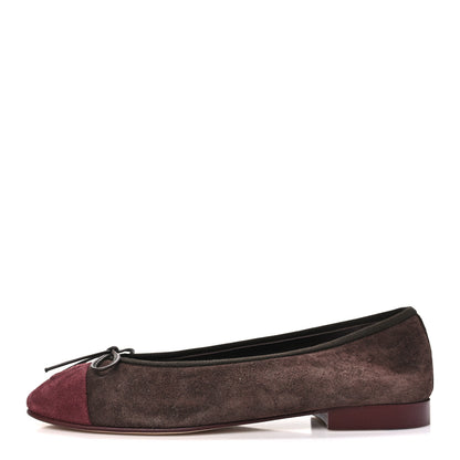 Chanel Suede Calfskin Cap Toe CC Ballerina Flats 37.5 Dark Brown Burgundy 1 of 10