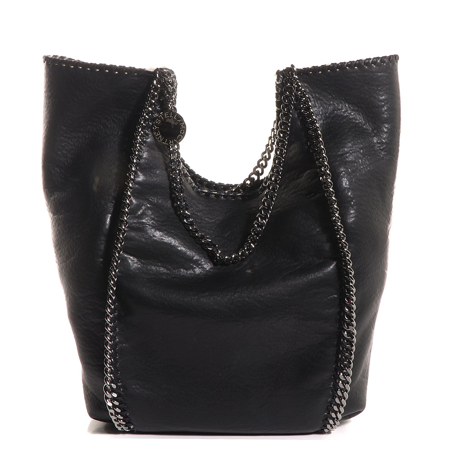Faux Leather Shearling Large Chain Link Falabella Black