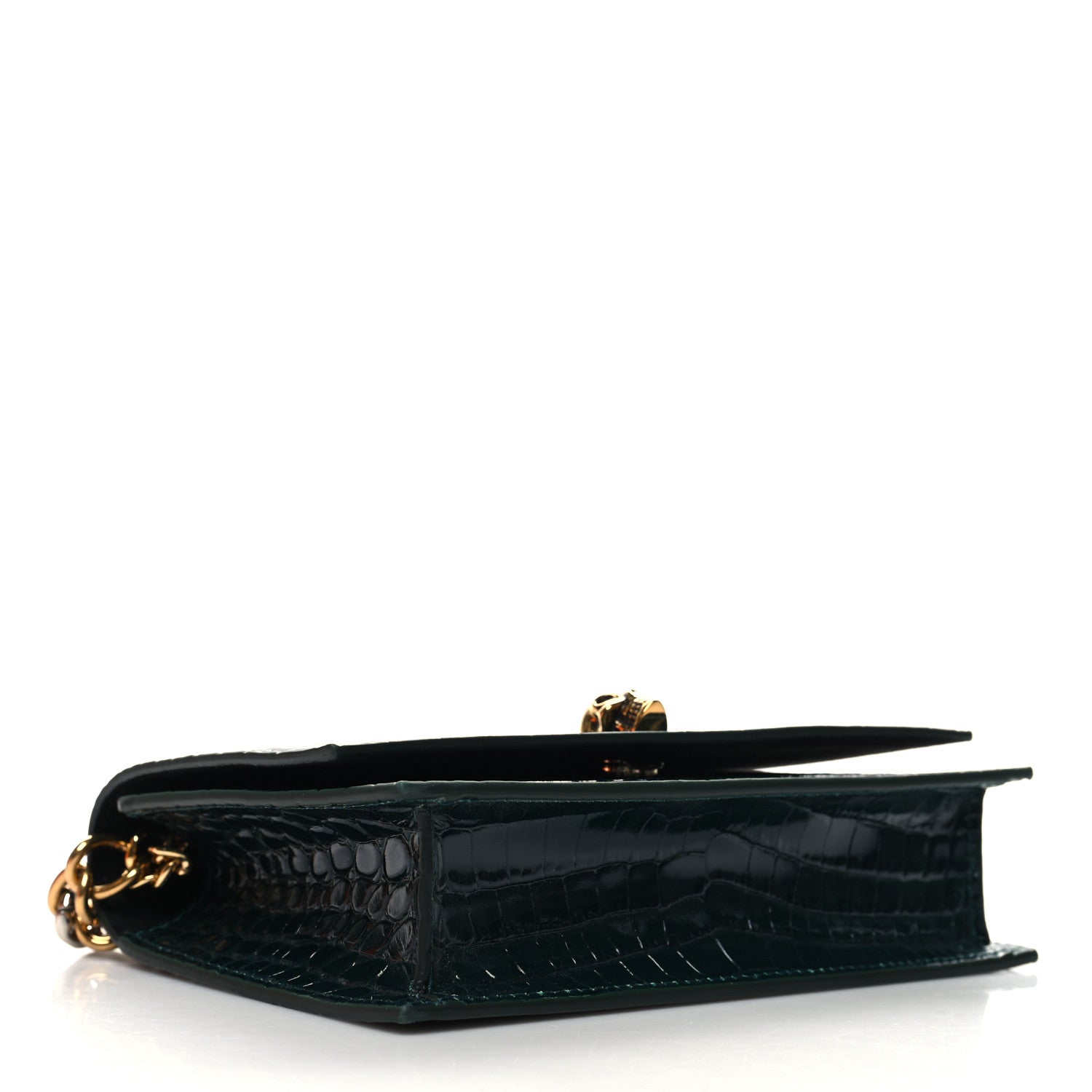 Alexander McQueen Glazed Calfskin Crocodile Embossed Small Skull Shoulder Bag Green 4 of 10