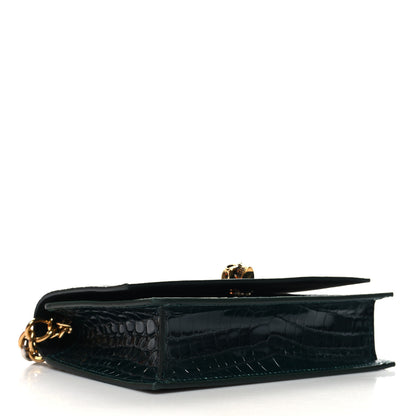Alexander McQueen Glazed Calfskin Crocodile Embossed Small Skull Shoulder Bag Green 4 of 10