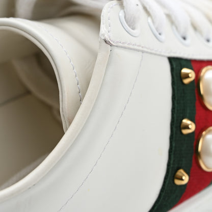 Gucci Calfskin Web Pearl Studded Womens Ace Sneakers 37 White 16 of 22