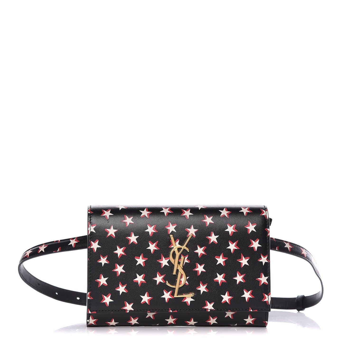 Smooth Calfskin Star Print Monogram Kate Belt Bag Black Ivory Red
