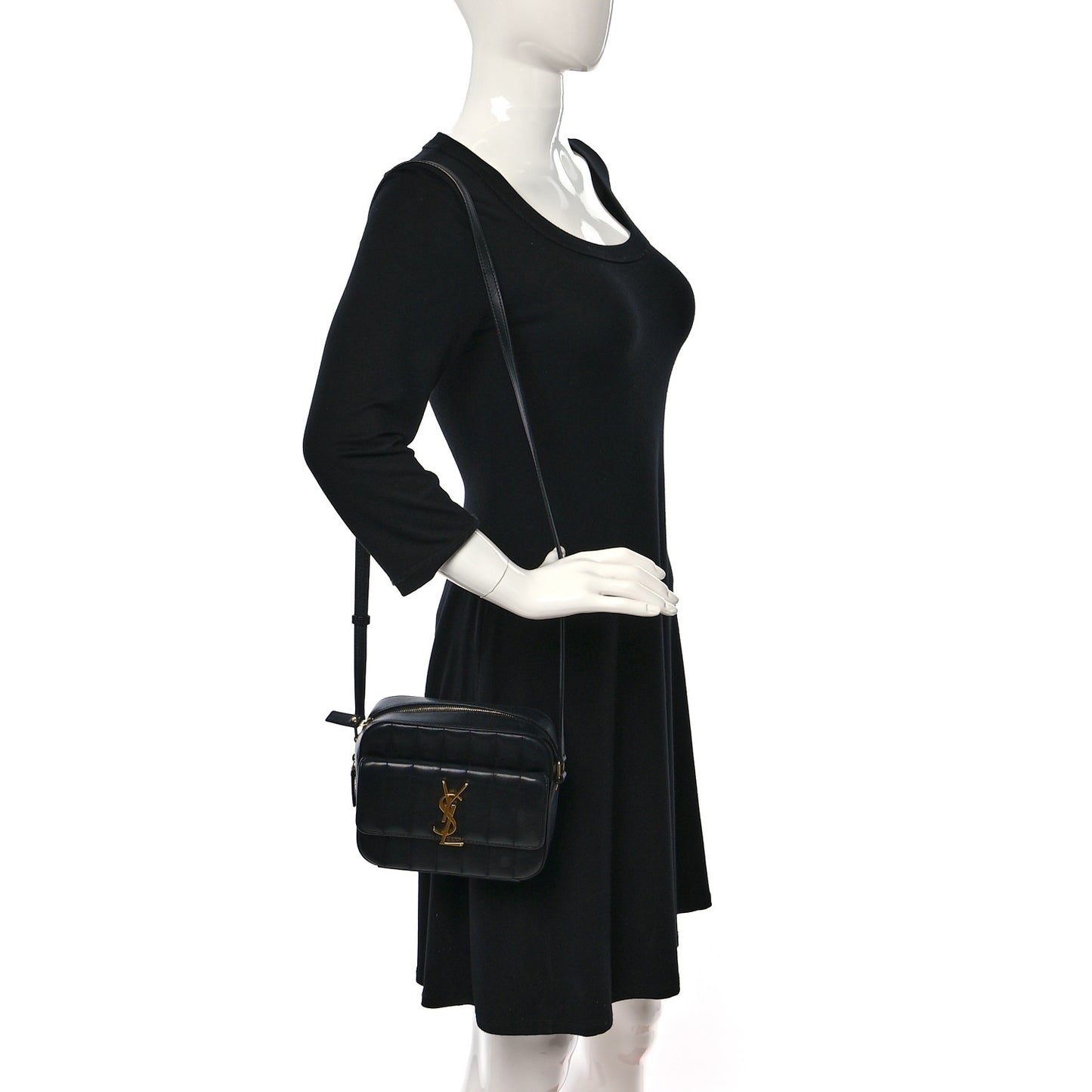 Lambskin Matelasse Monogram Vicky Camera Bag Black